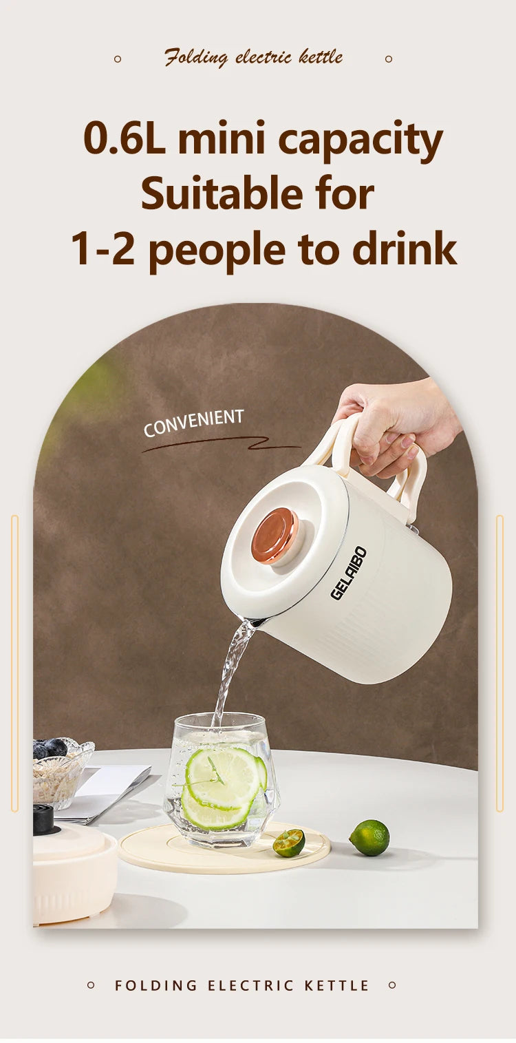 GELAIBO Electric Kettle Folding Kettle Travel Portable Kettle 304 Stainless Steel Electric Kettle Double-Layer Anti-Multifunctio