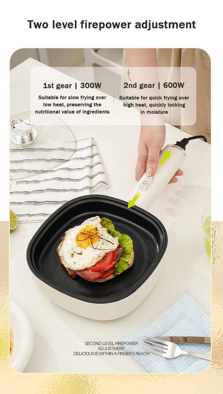 DMWD Electric Frying Pan Household Mini Stir-frying Pot Non-stick Steaks Pancakes Electric Skillet Multicooker 2 Firepower 600W
