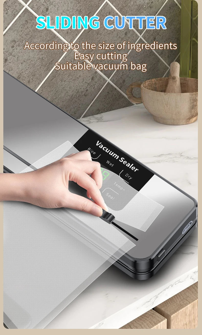 Electric Vacuum Sealer Machine with Built-in Cutter Touch Button Kitchen Food Storage Sealing for Dry/Wet Foods