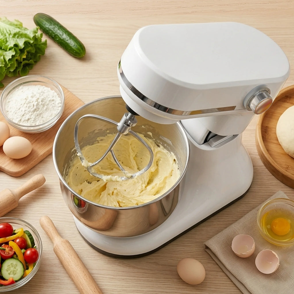 BioloMix 5.5L&4L double bowl Electric Food Mixer,8 Speeds Stand Mixer for Daily Use with Egg Whisk,Dough Hook,Flat Beater