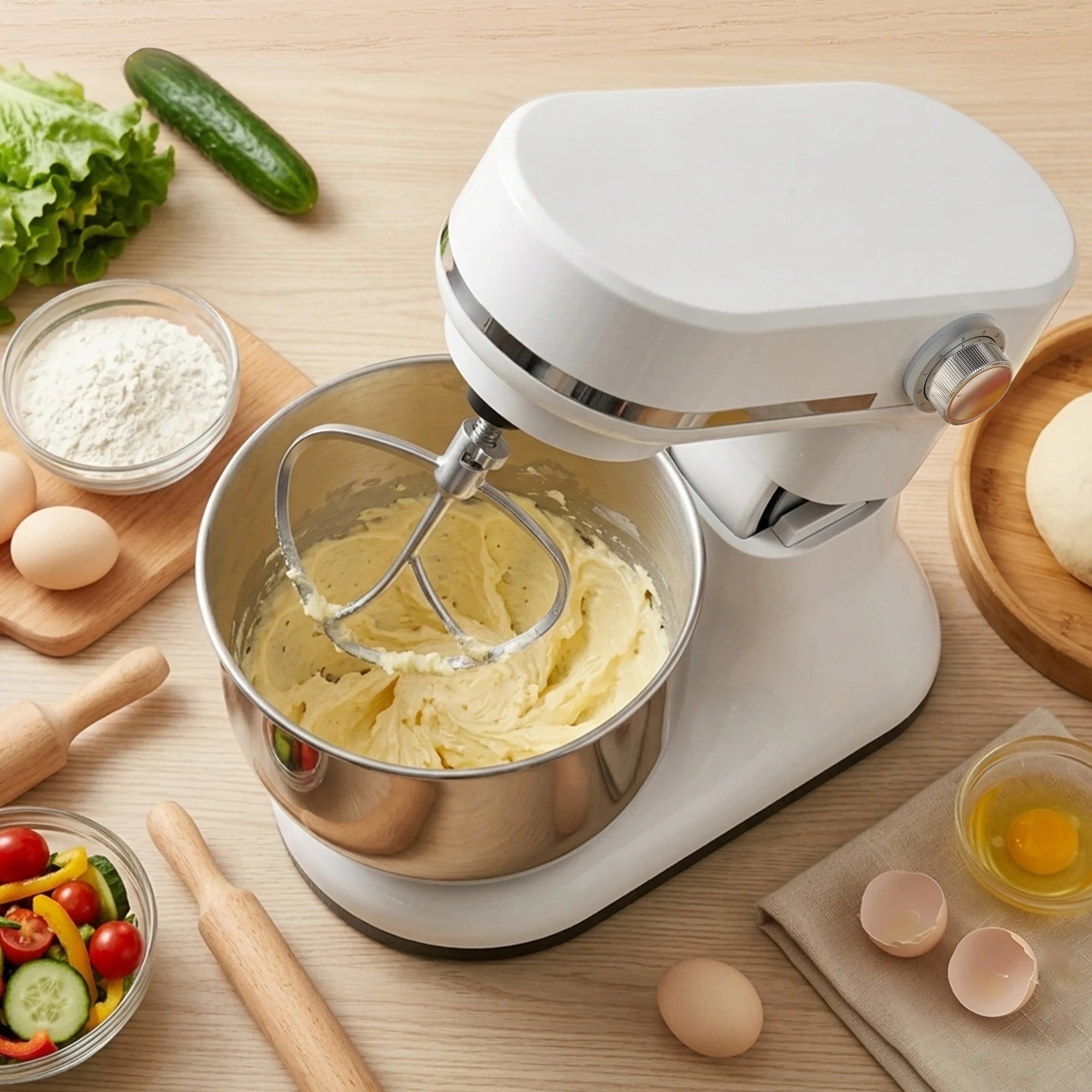 BioloMix 5.5L&4L double bowl Electric Food Mixer,8 Speeds Stand Mixer for Daily Use with Egg Whisk,Dough Hook,Flat Beater