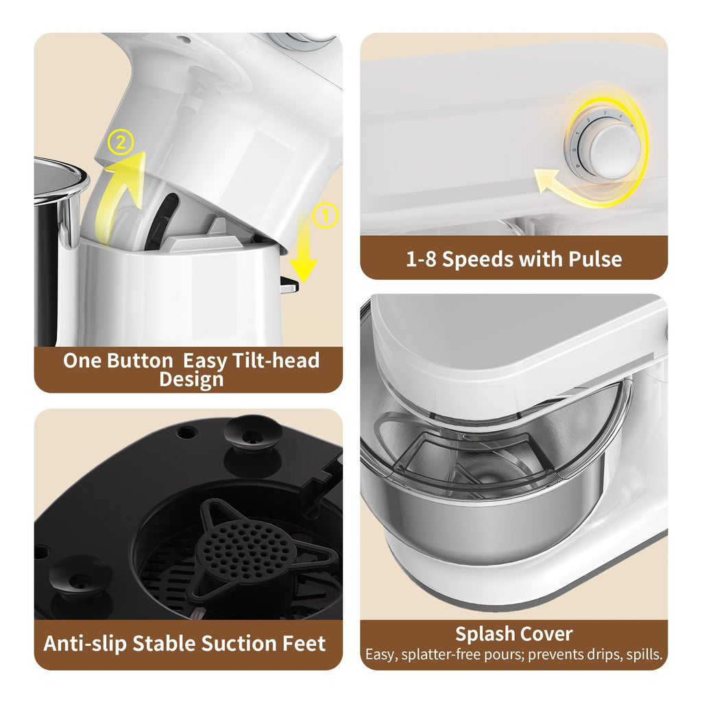 BioloMix 5.5L&4L double bowl Electric Food Mixer,8 Speeds Stand Mixer for Daily Use with Egg Whisk,Dough Hook,Flat Beater