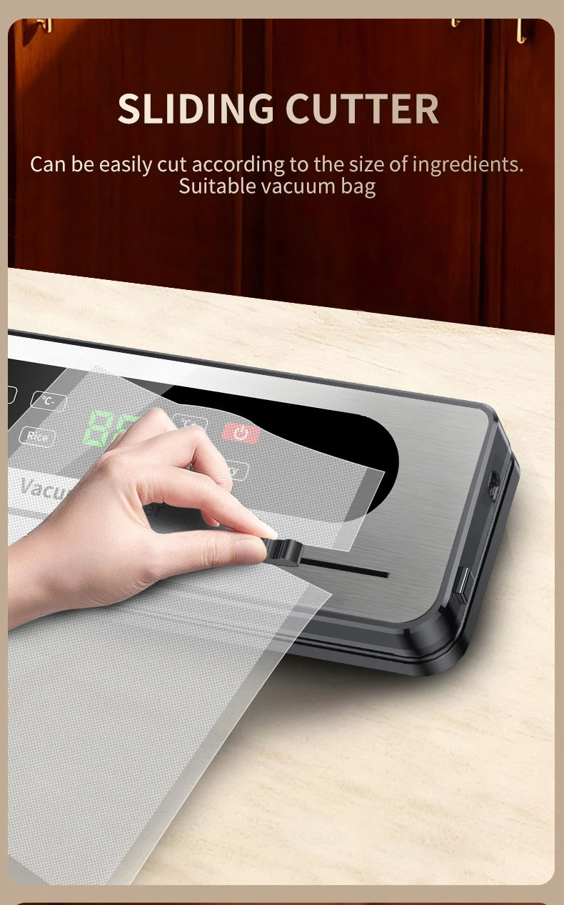 Rechargeable Wireless Vacuum Sealer Dry/Wet Food Sealer with Built-in Cutter Touch Buttons for Kitchen Food Storage 826