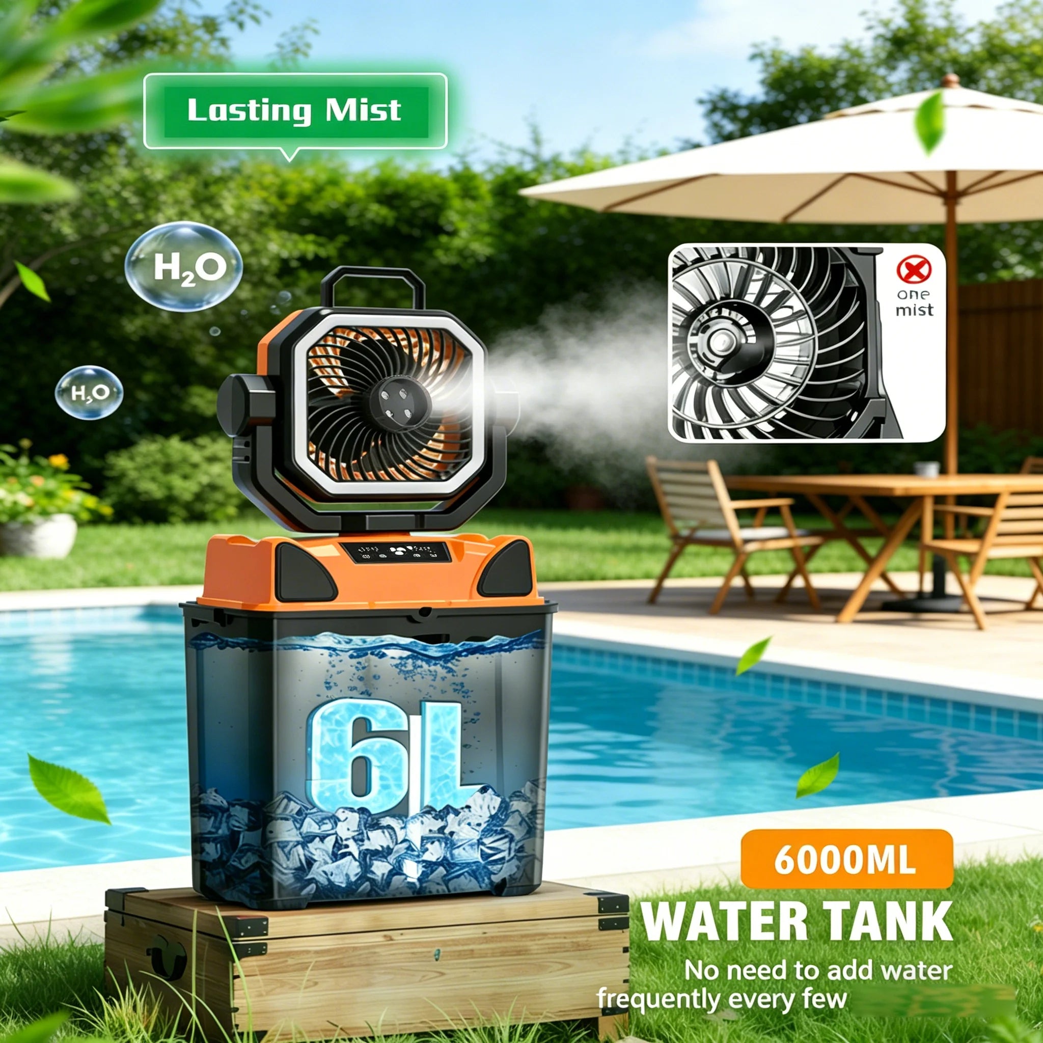 50000mAh Outdoor Camping Fan with Remote Contral 4Gears Wind Speed Up to 100 Hours Runtime Handle Portable Cooling Electric Fan