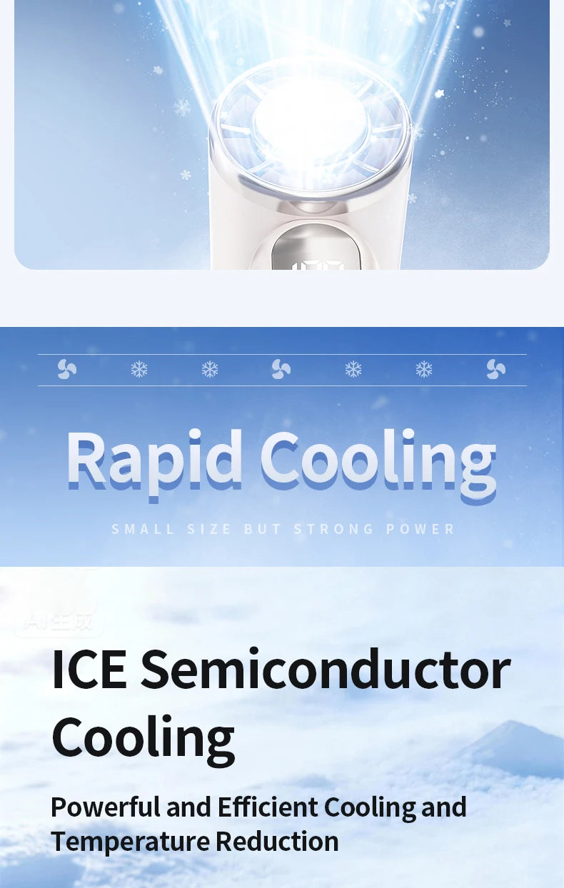3000mAh 199 Speed Portable Handheld Fan with ICE Semiconductor Cooling 360° Turbo Personal USB Rechargeable Mini Air Cooler