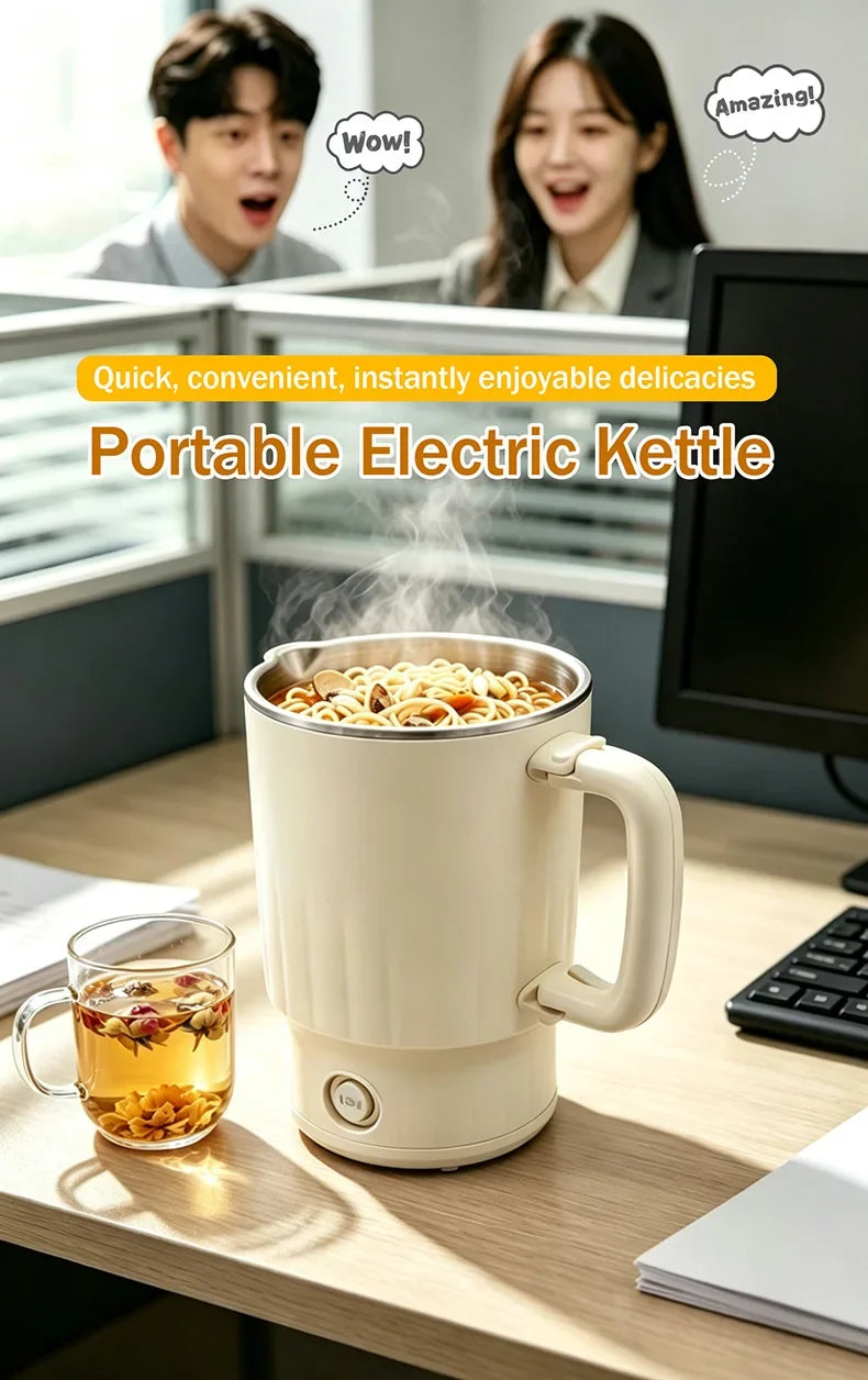 600ML Mini Portable Electric Kettle, Food-Grade Stainless Steel, Travel Foldable Boiling Pot & Noodle Pot