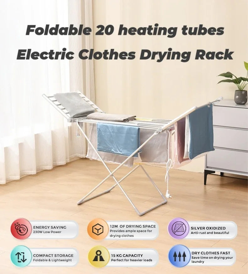 Electric Heated Clothes Drying Rack, 230W Foldable Airer with Constant Temperature for Home Use