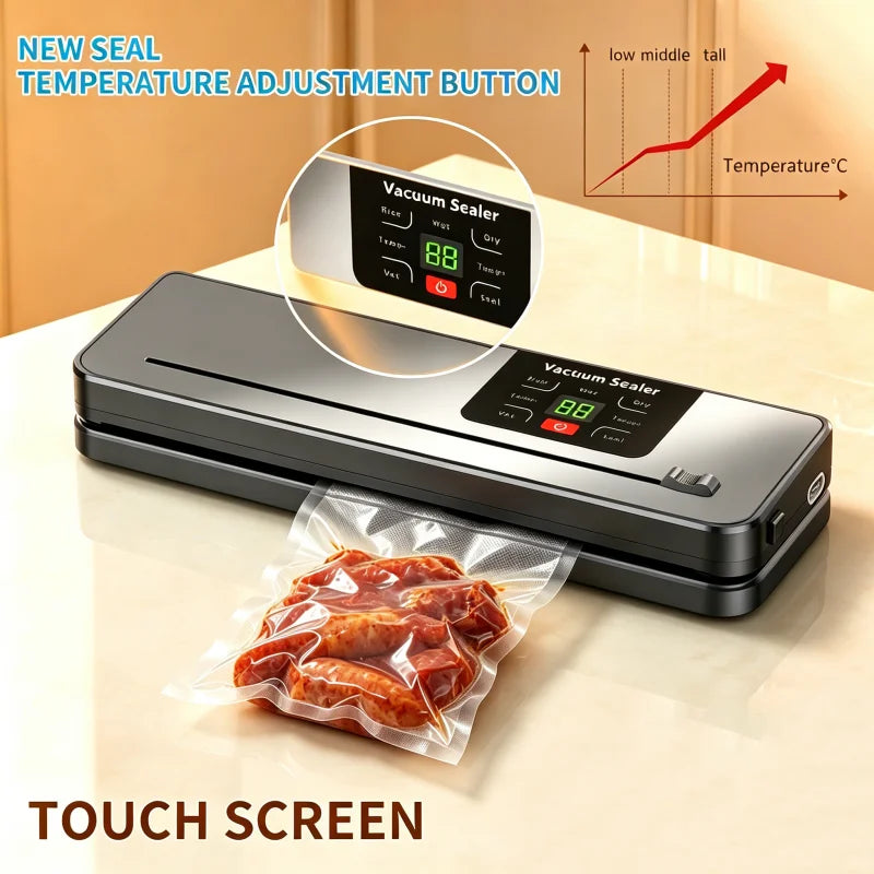 Electric Vacuum Sealer Machine with Built-in Cutter Touch Button Kitchen Food Storage Sealing for Dry/Wet Foods