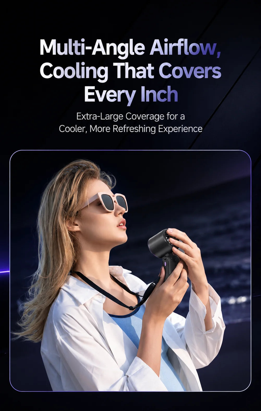 Ice Cooling Portable Neck Fan, 5-Speed Turbo Wind Foldable Hands Free Cooler, 4000mAh 9H Battery Travel Outdoor