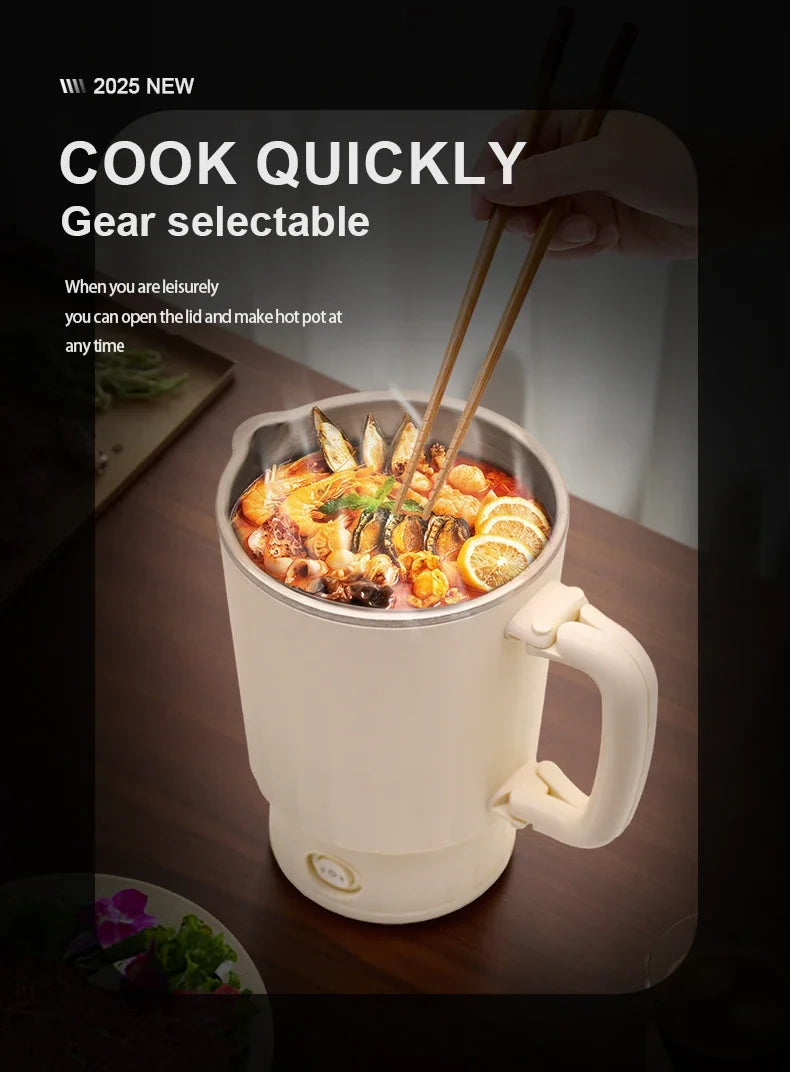 600ML Mini Portable Electric Kettle, Food-Grade Stainless Steel, Travel Foldable Boiling Pot & Noodle Pot