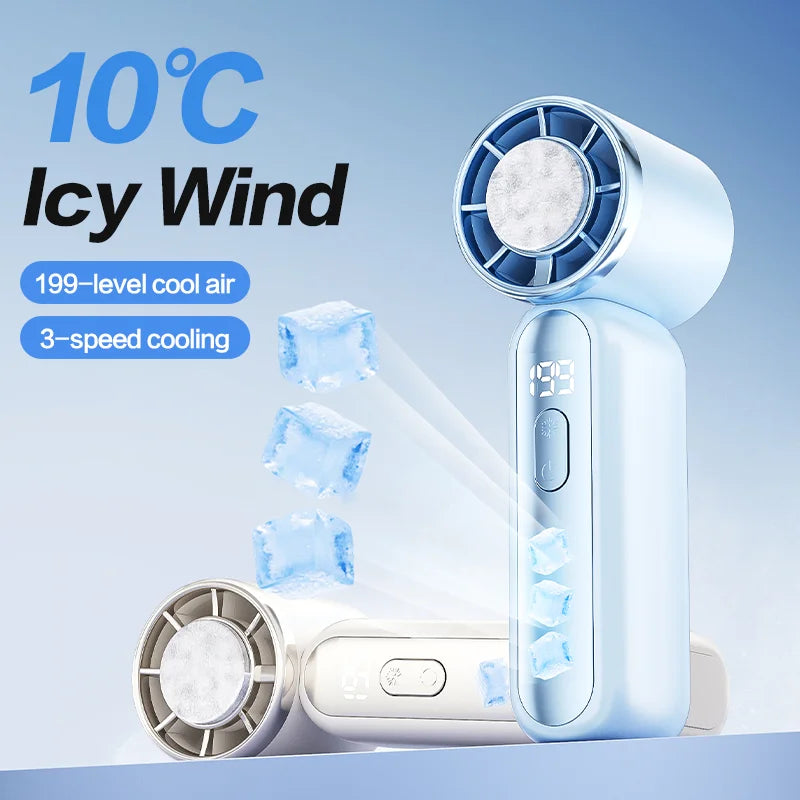 3000mAh 199 Speed Portable Handheld Fan with ICE Semiconductor Cooling 360° Turbo Personal USB Rechargeable Mini Air Cooler