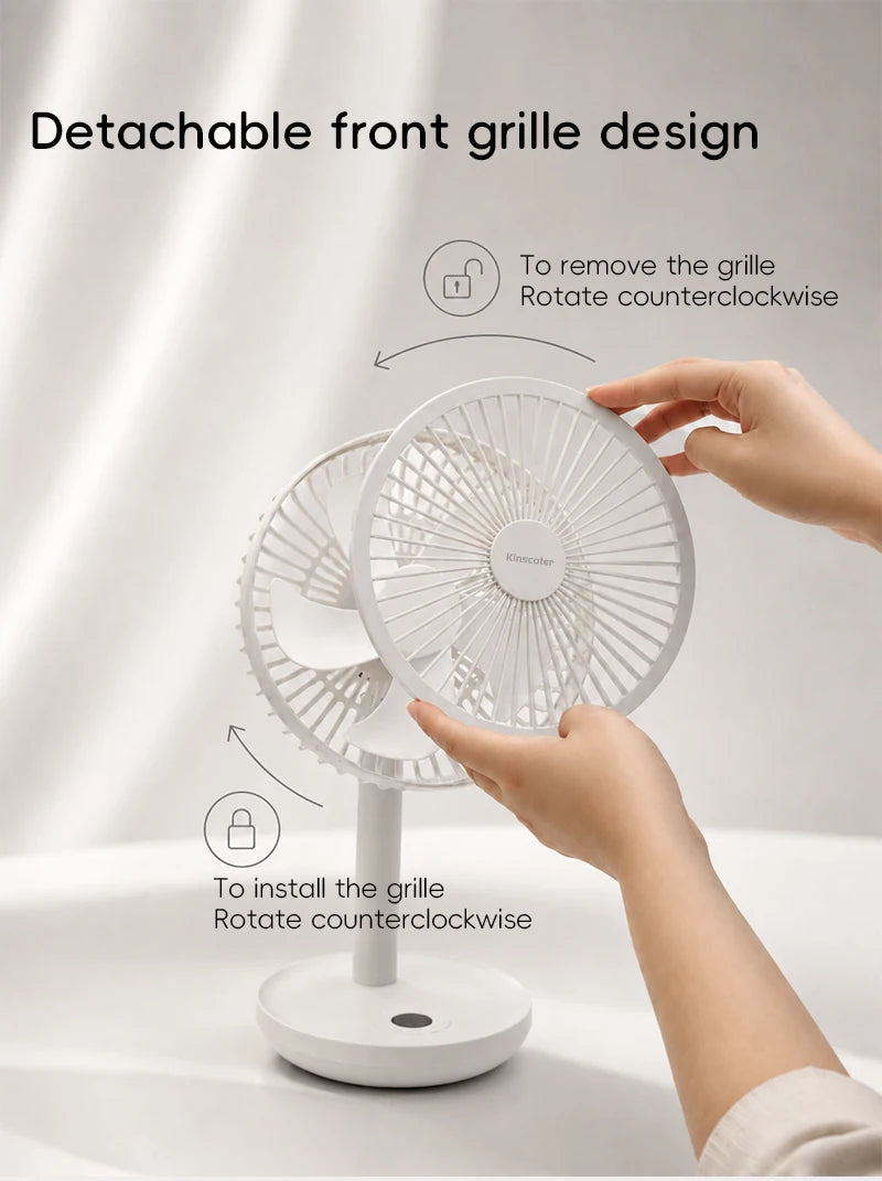 KINSCOTER Smart Oscillating Desk Fan 4000mAh USB Angle Adjustable Silent Rechargeable Fan 5 Wind Speeds for Home/Office/Gift