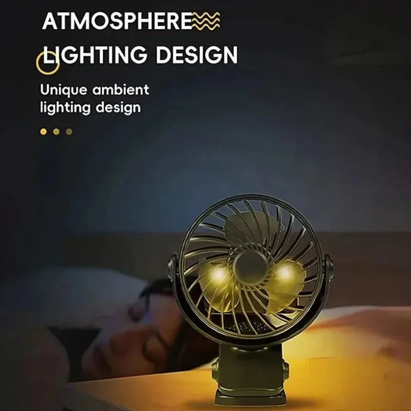 Portable Mini 360°Flip USB Rechargeable Table Fan Clip-on Type Desk Fan Hanging Clip Fan Night Light Air Cooler Outdoor