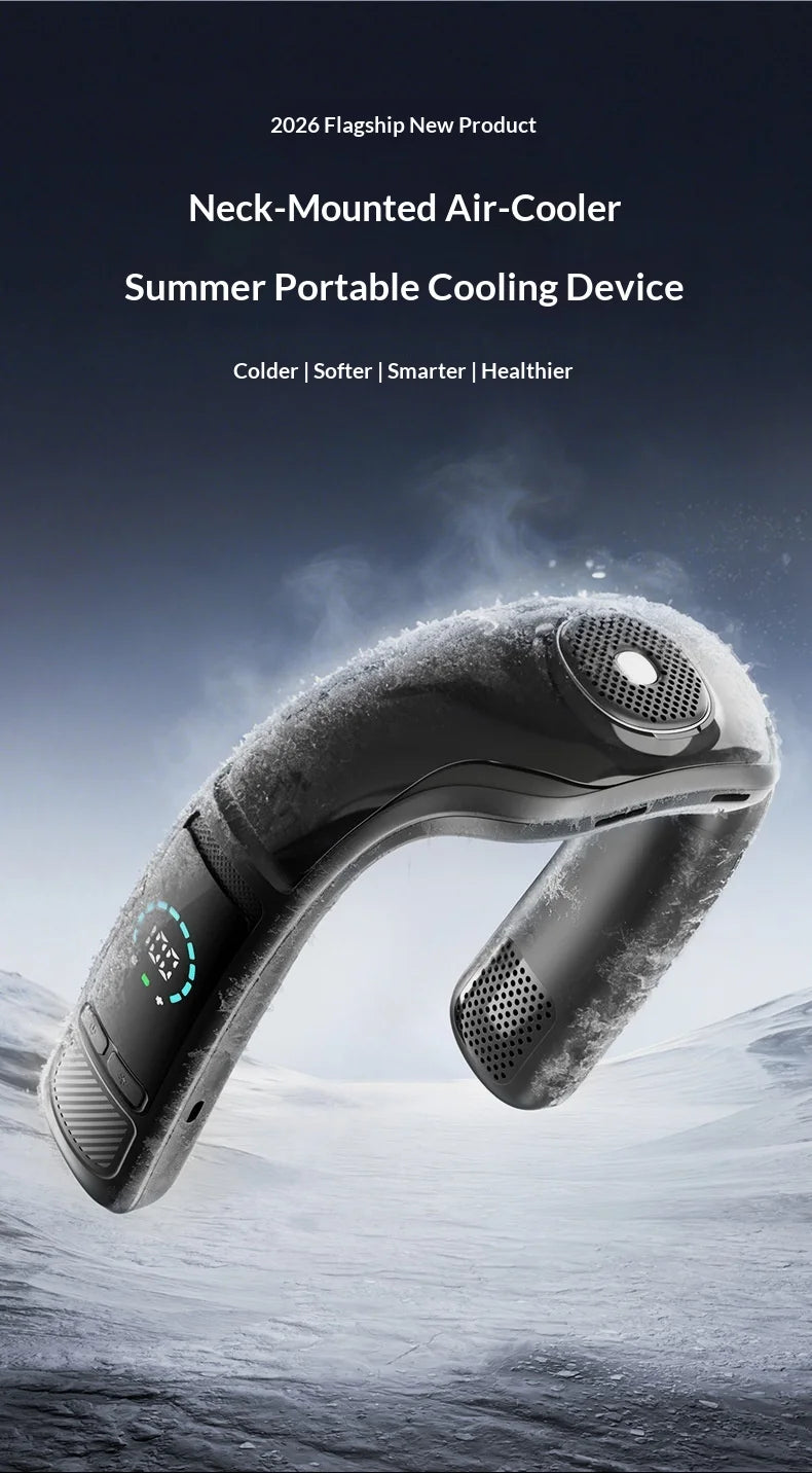 Neck Fan Bladeless Semiconductor Cooling Usb Rechargeable Portable Neck Air Conditioner With Led Display For Outdoor Sports