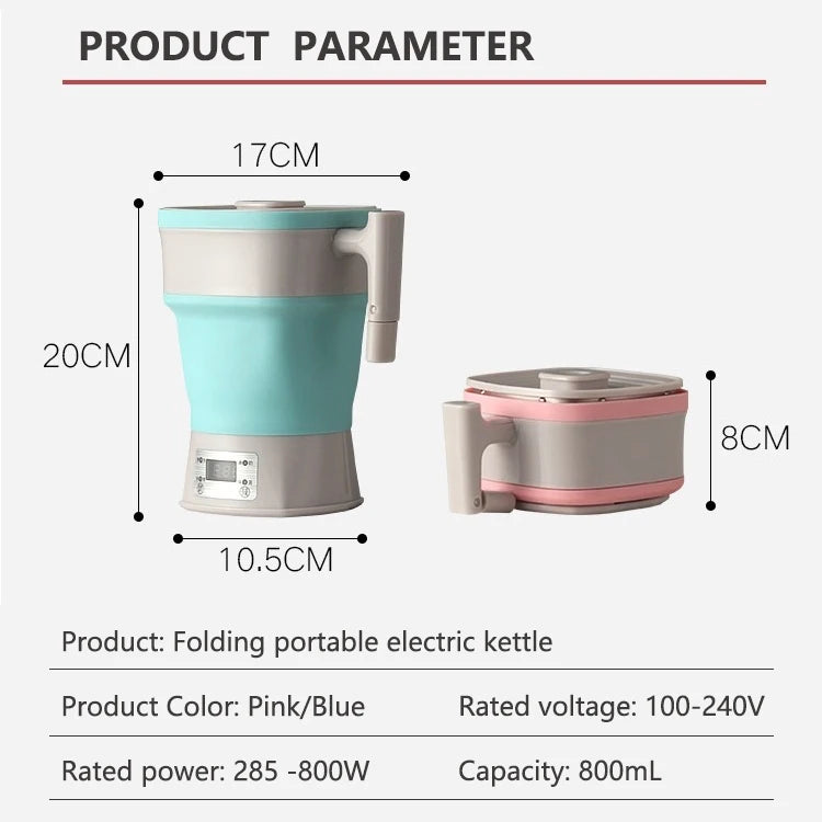 Foldable & Portable Travel Electric Kettle 0.8L Silicone Thermostatic 800W Auto Power Off 110V-240V Universal for Travel & Home