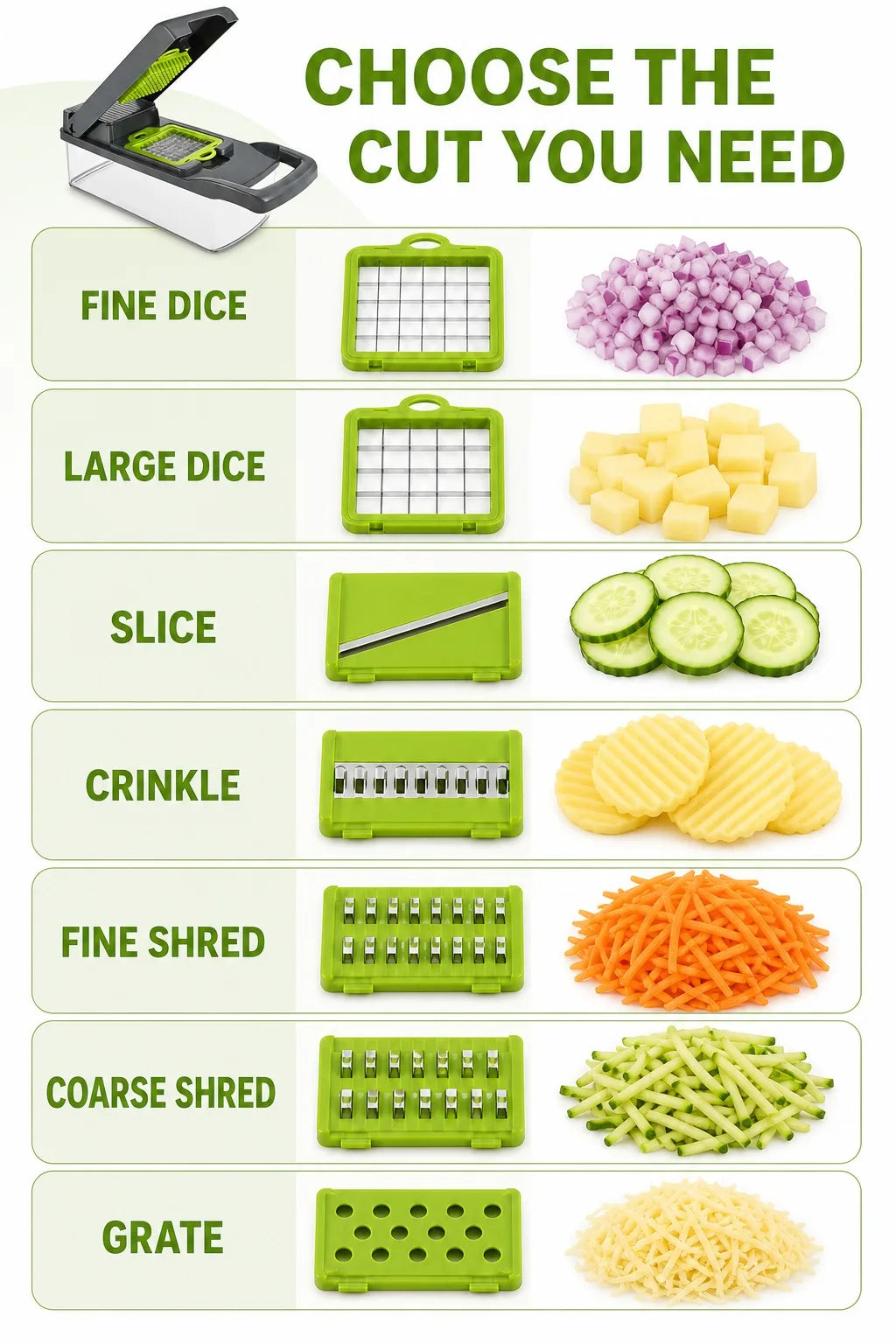 16PCS Vegetable Chopper with Container, 7 Blades Manual Onion Dicer Mandoline Slicer Grater with Drain Basket