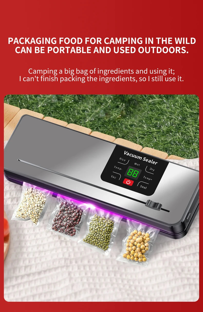 Electric Vacuum Sealer Machine with Built-in Cutter Touch Button Kitchen Food Storage Sealing for Dry/Wet Foods