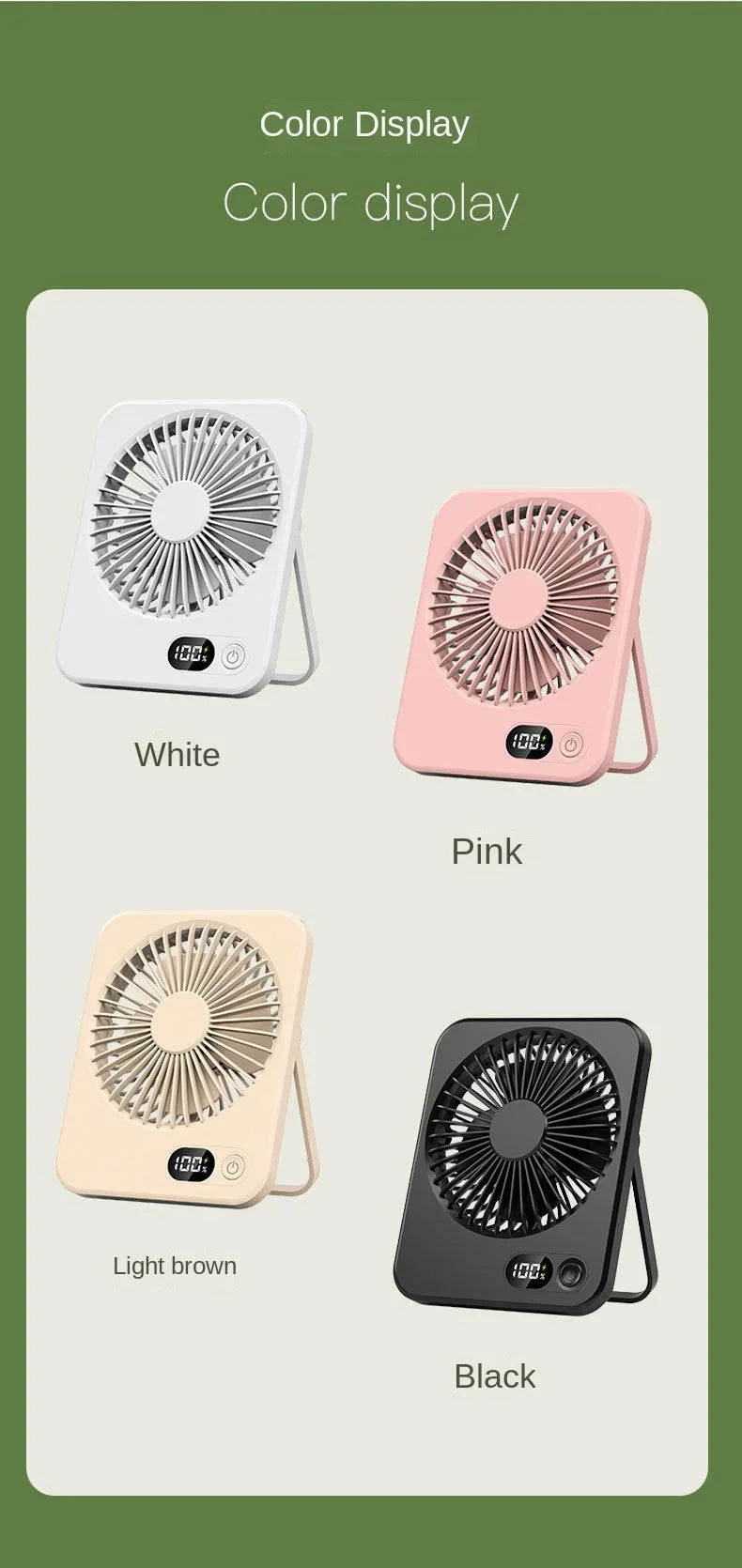 Portable Desk Fan USB Rechargeable Fan 180° Tilt Folding Personal Fan With Power Display 5 Speeds Ultra Quiet Table
