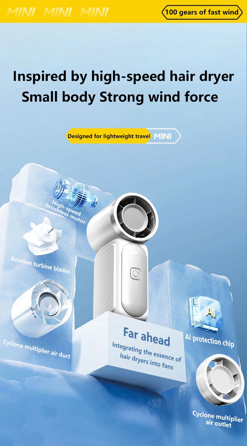 Handheld Mini Fan 5 Speed Adjust Type C Rechargeable Portable Fan Digital Display Desktop Fan Outdoor Use