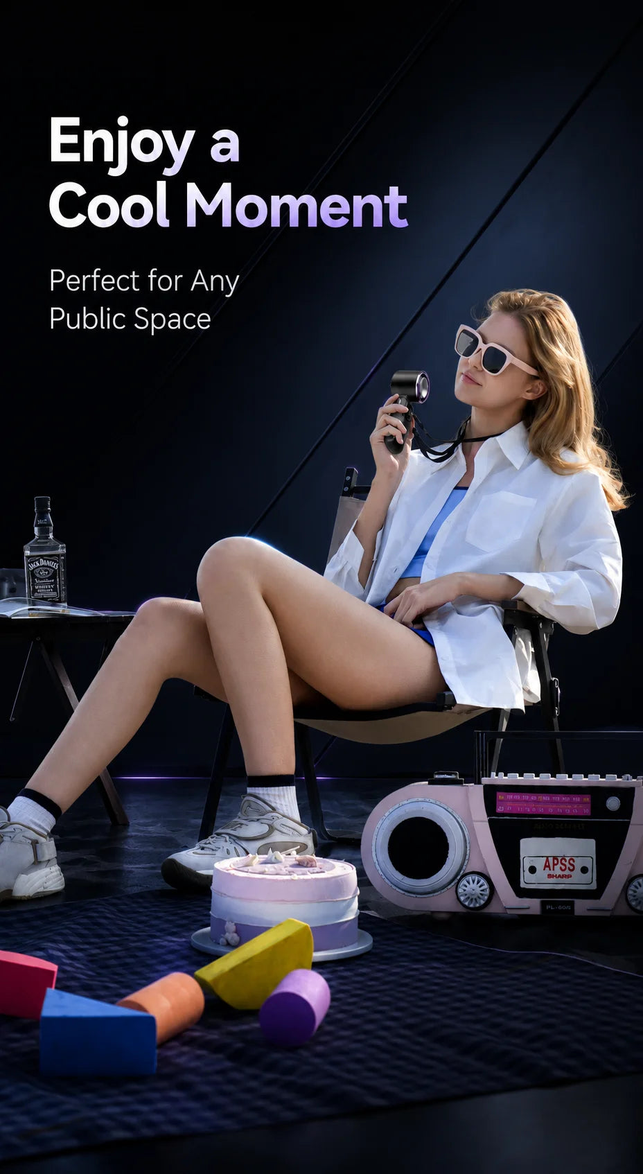 Ice Cooling Portable Neck Fan, 5-Speed Turbo Wind Foldable Hands Free Cooler, 4000mAh 9H Battery Travel Outdoor