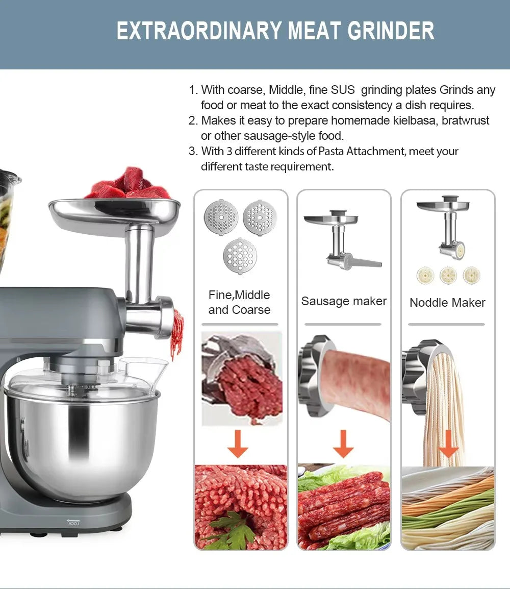 1300W 7L 3 in 1 Multi-function Planetary Stand Mixer Commercial Electric Dough Blender for Kitchen Bakery