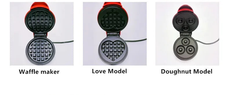 110V Heart Waffle Maker Mini Cake Maker Double-Sided Heating Doughnut Portable Breakfast Machine Breakfast Mold Kitchen Supplies