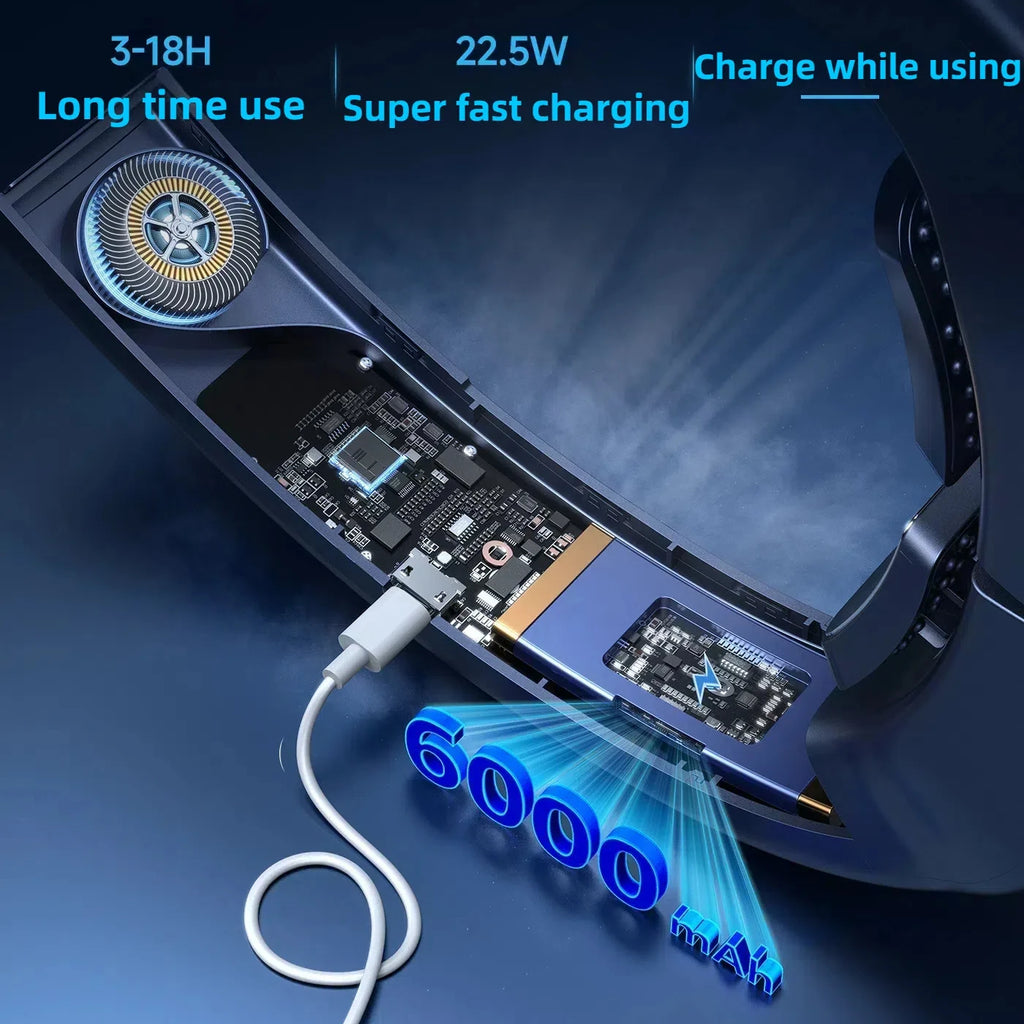 New Wearable Air Conditioner Hanging Neck Fan USB 22.5W Super Fast Charging Dual Cooling 6000mAh High Wind Power Ice Sensing Fan