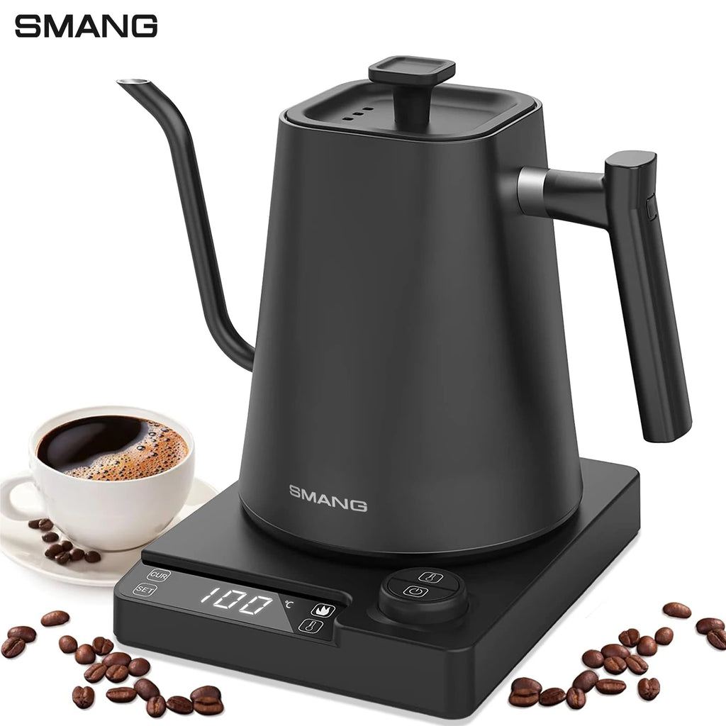 SMANG 1200W Gooseneck Electric Kettle 1L Temperature Control Coffee Kettle Pour Over Coffee Kettle Rapid Heating Kettle