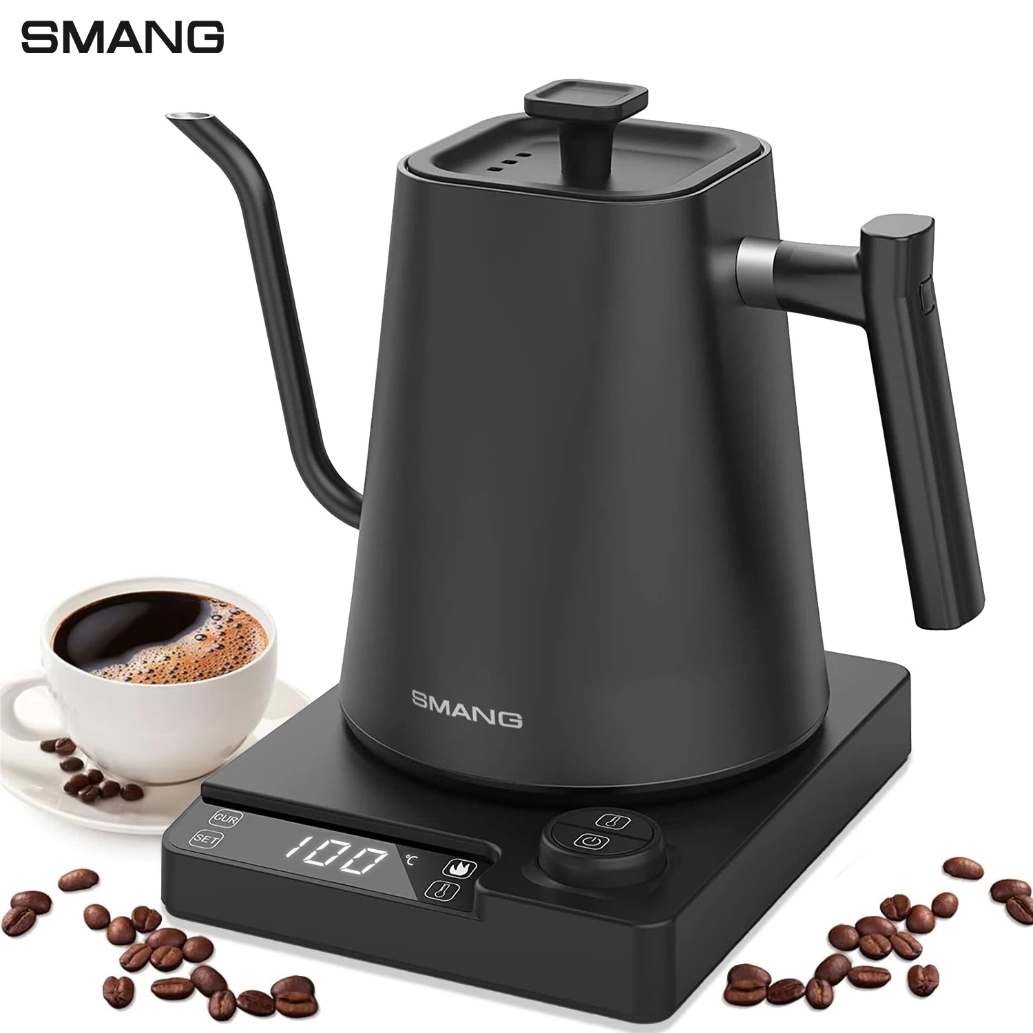 SMANG 1200W Gooseneck Electric Kettle 1L Temperature Control Coffee Kettle Pour Over Coffee Kettle Rapid Heating Kettle