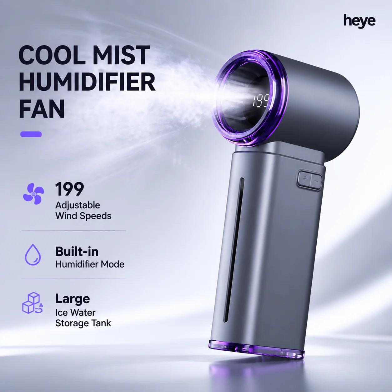 Portable Mist Cooling Fan Humidifier Ice Water Instant Cooler 199-Speed Turbo Handheld Fan Rechargeable Mini Air Conditioner Fan