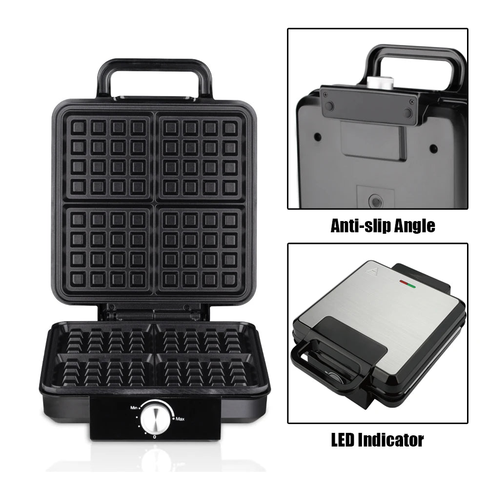 4-Slice Belgian Waffle Maker 1500W Double Heating Non-Stick Egg Cake Oven Pancake Egg Waffle Cake Machine Temperature Control