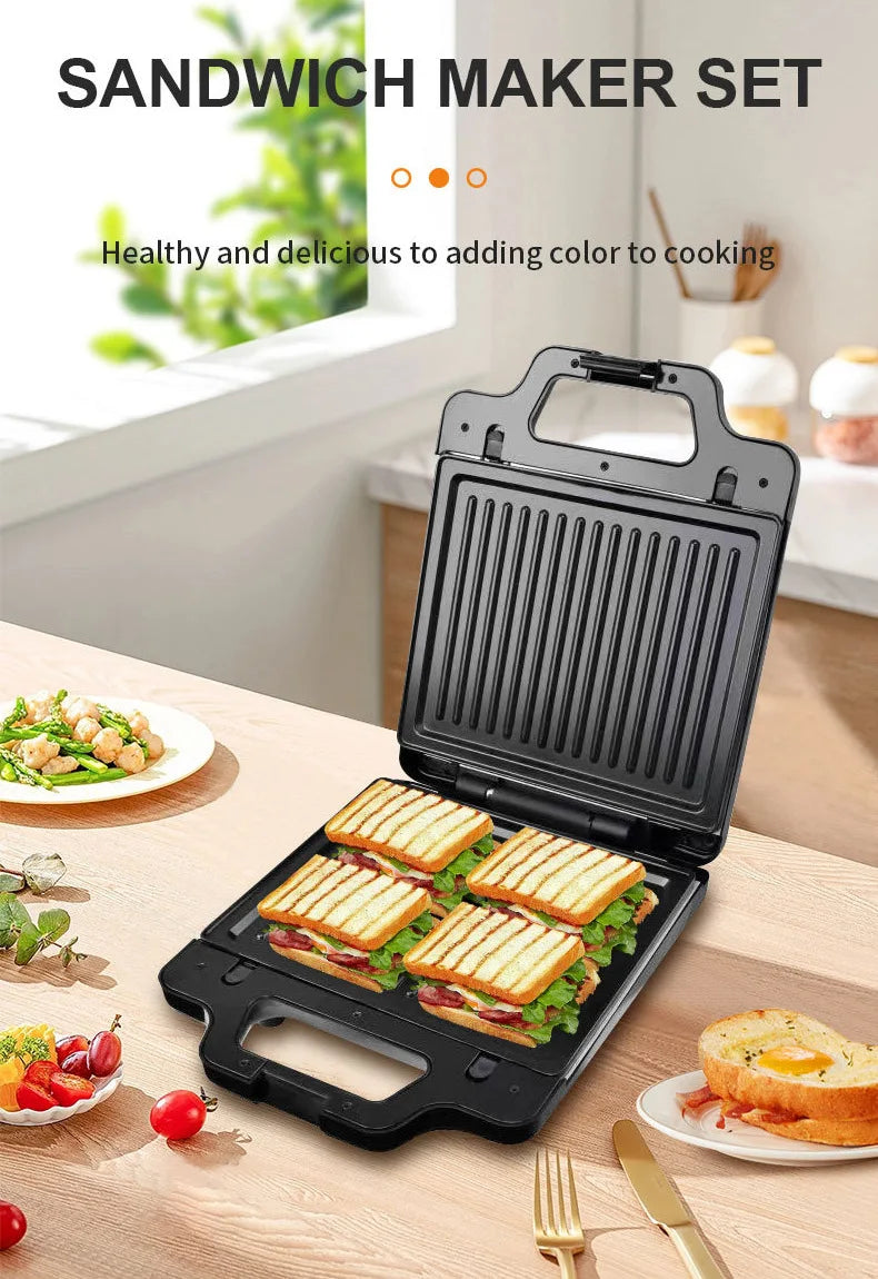 Interchangeable plate sandwich machine three-in-one high-power stainless steel breakfast machine toast steak waffle maker