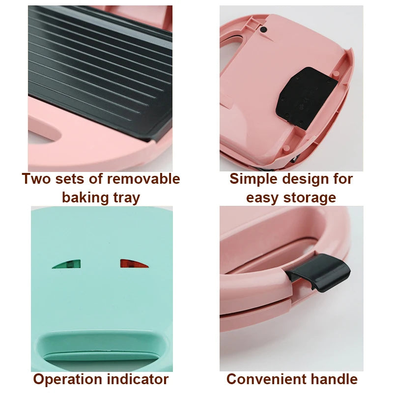 DMWD Electric Egg Sandwich Maker Mini Grilling Panini Baking Plates Toaster Multifunction Non-Stick waffle Breakfast Machine EU