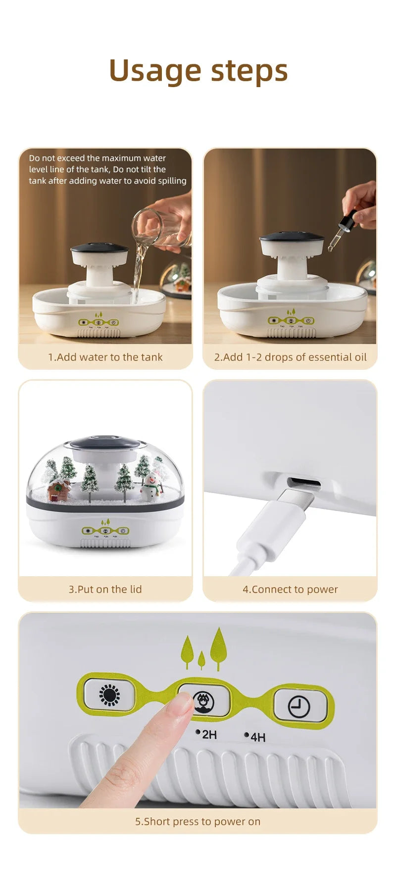 Snowman Landscape Aroma Humidifier with Colorful Led Light Essential Oil Diffuser Ultrasonic Raindrop Air Humidifier for Home
