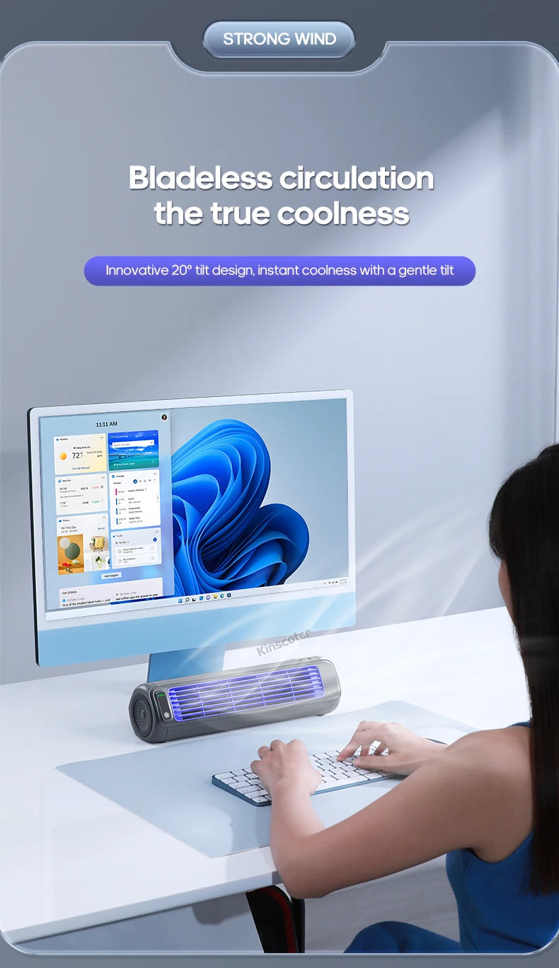 KINSCOTER Desktop Air Conditioner Fan No Drilling 3 Speeds Cooling Rechargeable Wall Mount Fan Silent for Home Kitchen Bathroom