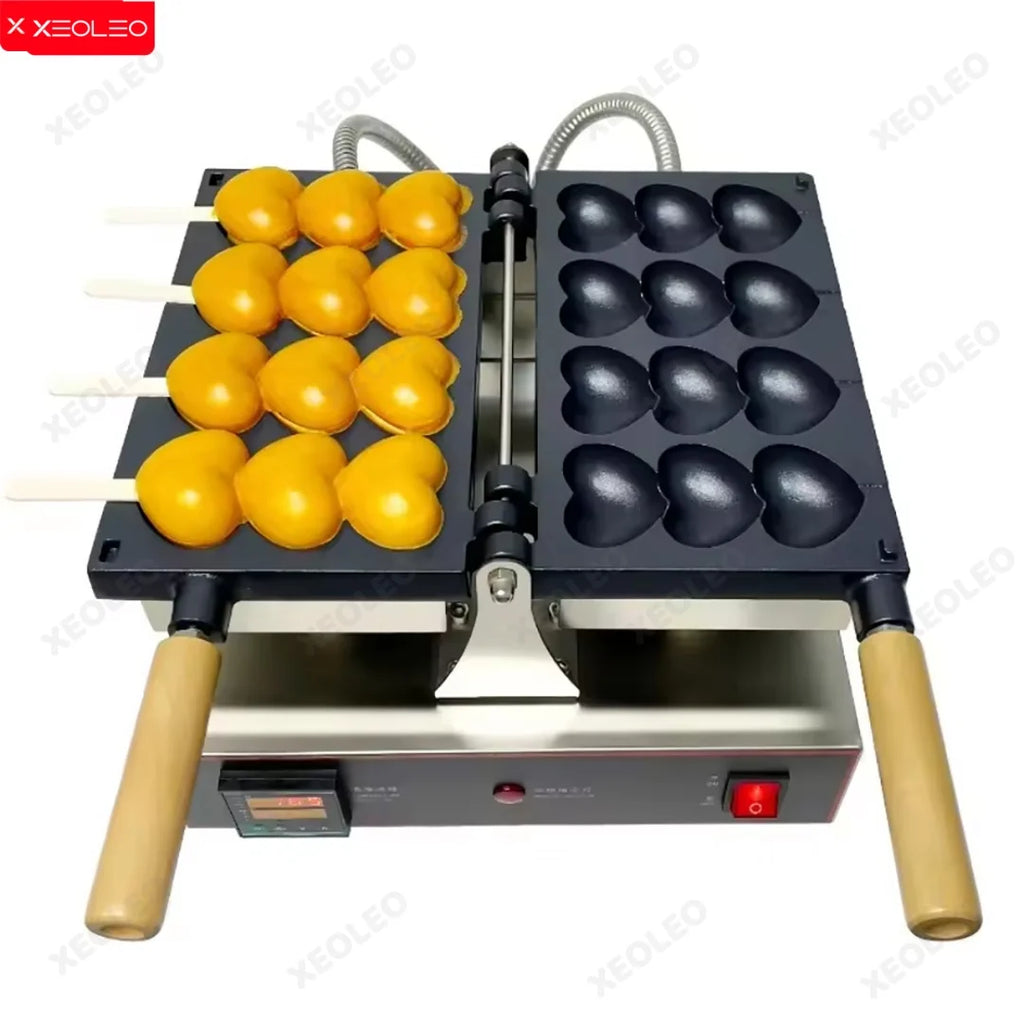 XEOLEO Electric Heart-shaped Waffle Skewer Machine Commercia Stall Egg Waffle Baker Maker Waffle Stick Maker Non-stick