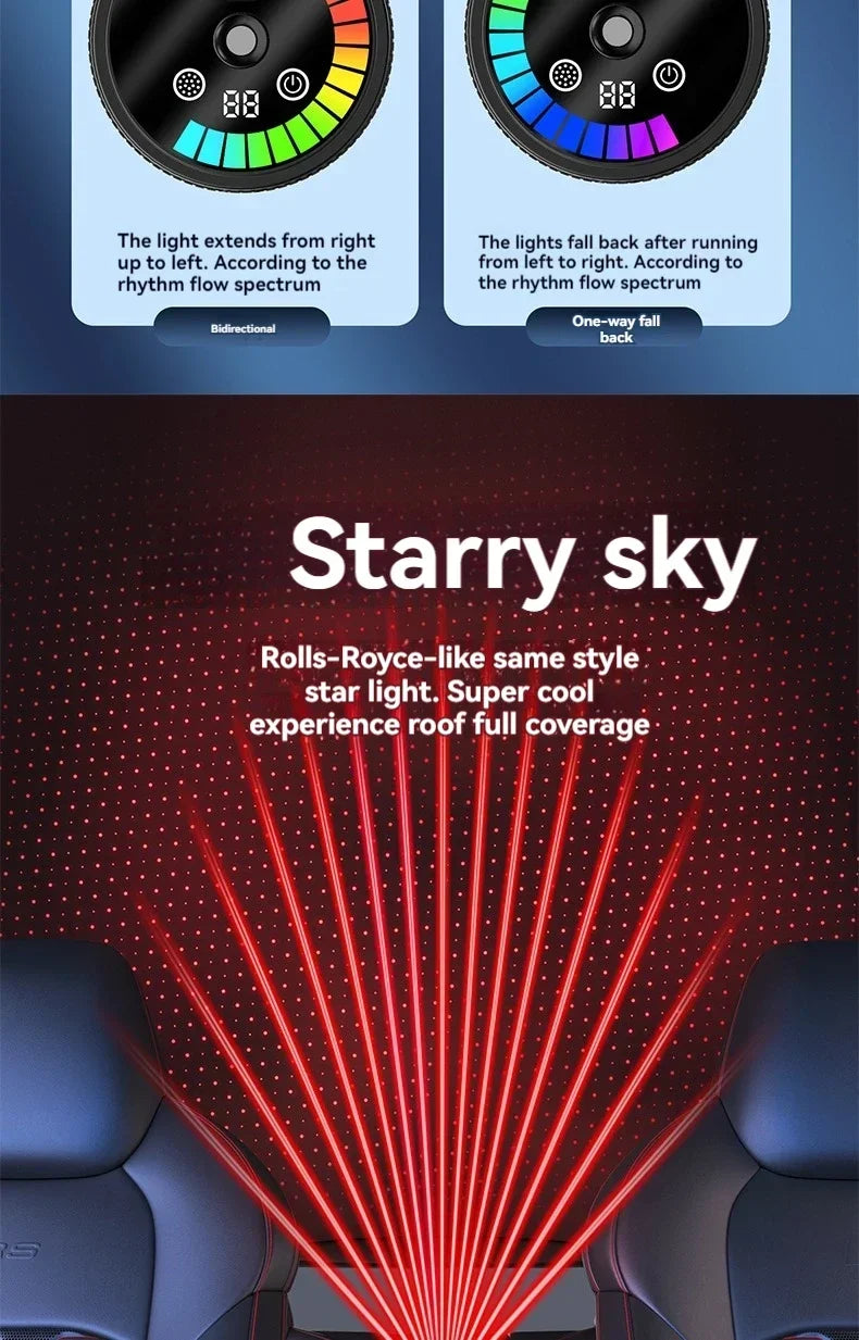 Smart Car Aroma Diffuser Rechargeable Air Freshener Auto On Off 5 Modes Starry Sky Ambient Light USB Car Purifier Humidifier