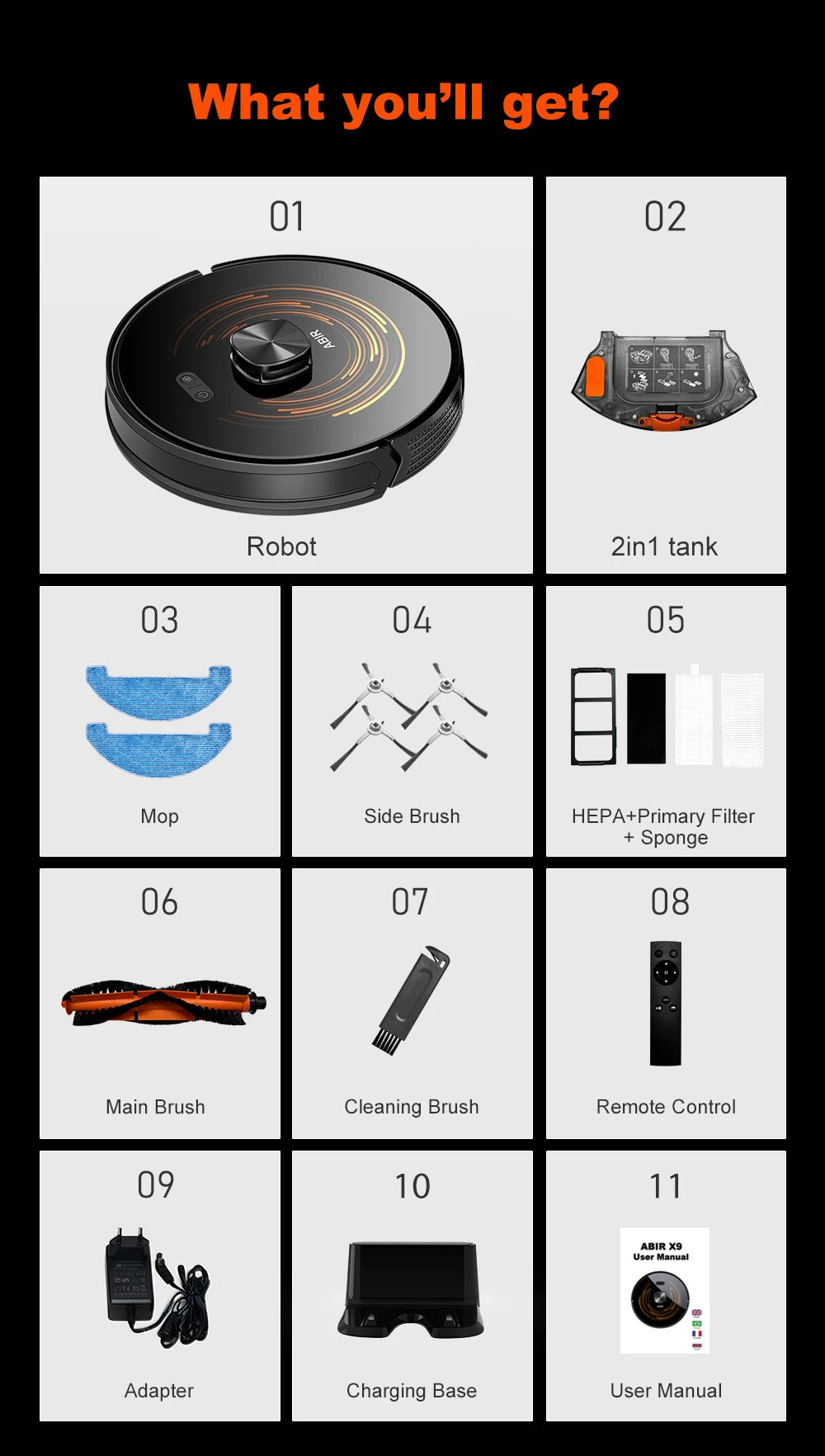 Robot Vacuum Cleaner ABIR X9,Laser Lidar,6500pa Suction,Multi-Floor Map,Dual UV Cleaing,APP Restricted Area,Smart Home Mop
