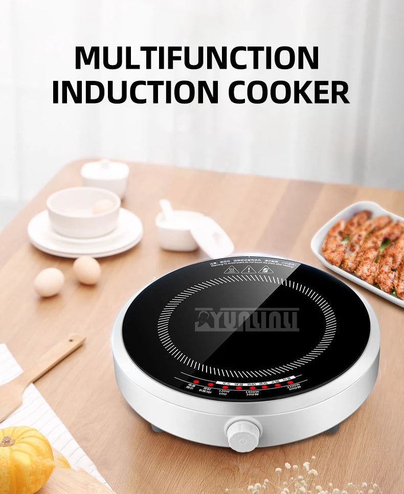 Round Smart Induction Cooker Household 2200W Inductions Kochplatte High Power Portable Cooktop Black Microcrystalline Panel