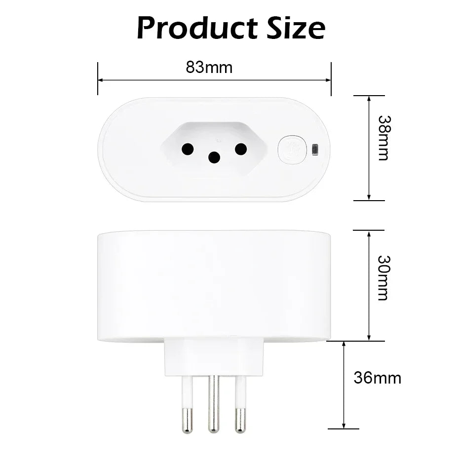 Works with Tuya 16A/20A Brazil Standard Wifi Smart Plug Socket Work with Google Home Alexa with Power Monitor APP Remote Control