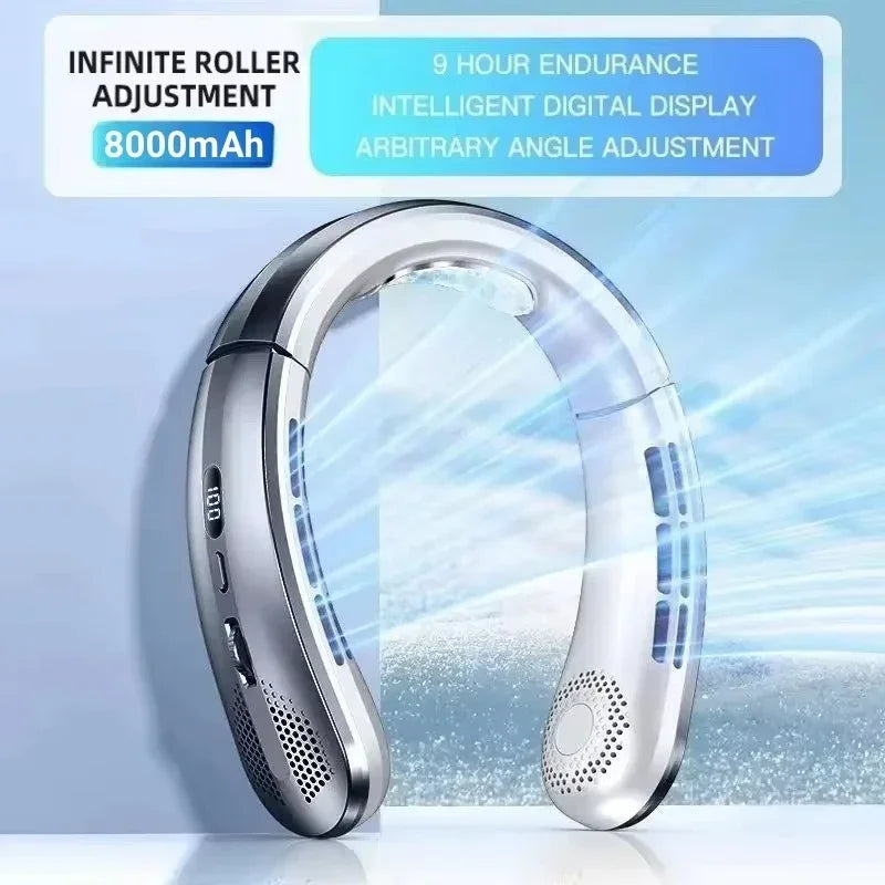 Lenovo Hanging Neck Fan 8000mAh Portable Bladeless USB Rechargeable Mute LED Digital Display Electric Air Cooler USB Handheld