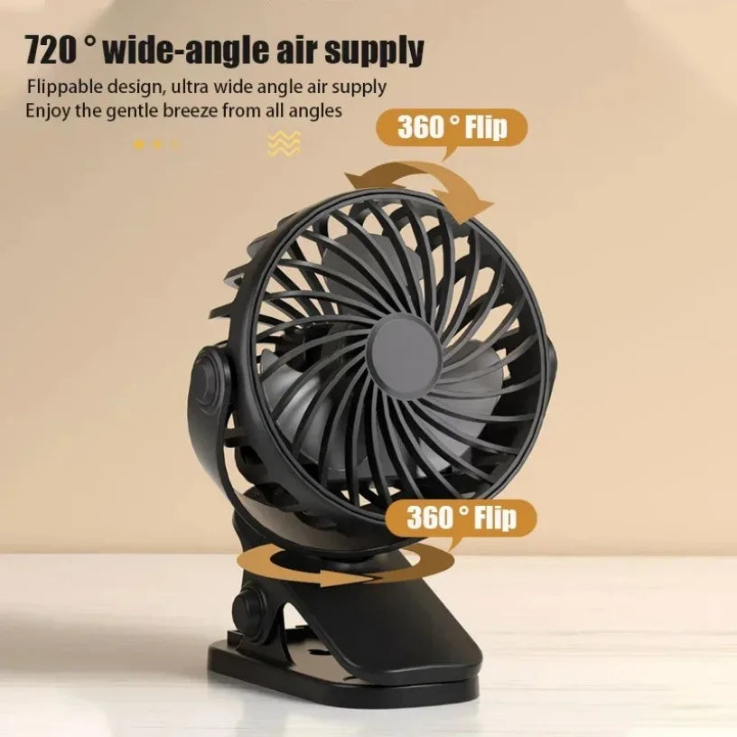 Portable Mini 360°Flip USB Rechargeable Table Fan Clip-on Type Desk Fan Hanging Clip Fan Night Light Air Cooler Outdoor