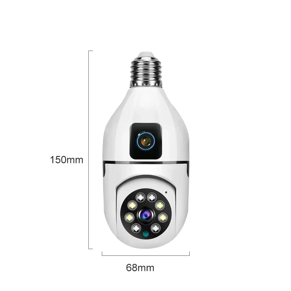E27 Bulb Surveillance Security Camera 8MP HD Night Vision 2 screen 2 lens Camera Indoor Motion Detection 8X Zoom WiFi Camera 5MP