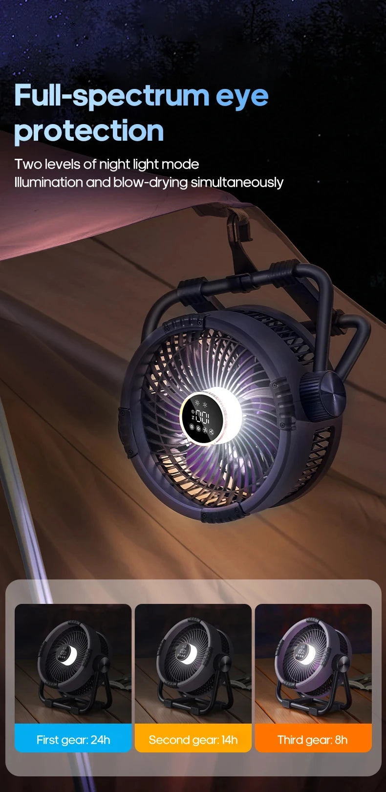 MUXNW Outdoor Camping Fan 20000mAh Portable Rechargeable Wireless Tent Ceiling Fan with LED Light Comes with Storage Bag