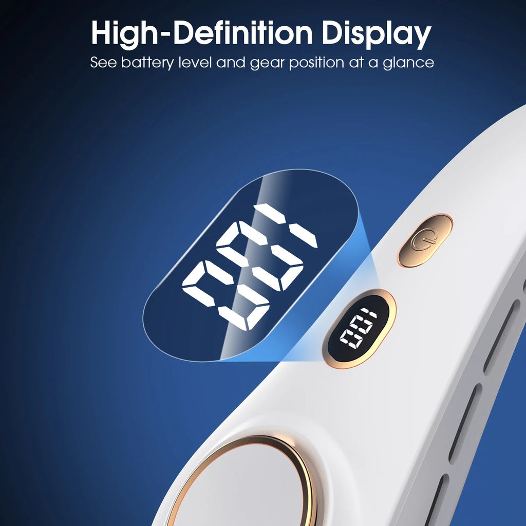 1500mAh 5 Speeds Bladeless Neck Fan Hands Free Portable Rechargeable Cooling Strong Airflow Ultra Quiet for Travel Outdoor