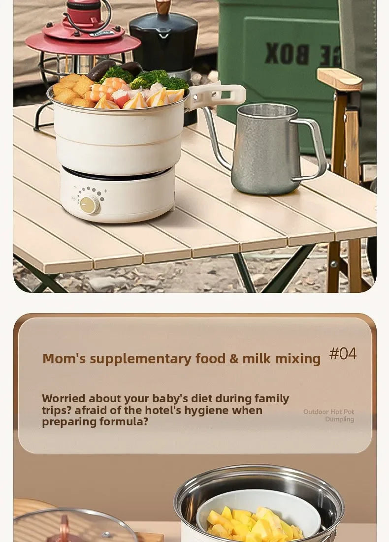 110V/220V Electric Cooker Portable Cooking Pot Foldable Hotpot 1.6L Multi cookers Split Type Rice Cooker Frying Pan Home Travel