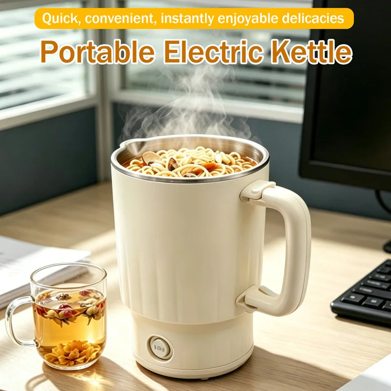 600ML Mini Portable Electric Kettle, Food-Grade Stainless Steel, Travel Foldable Boiling Pot & Noodle Pot