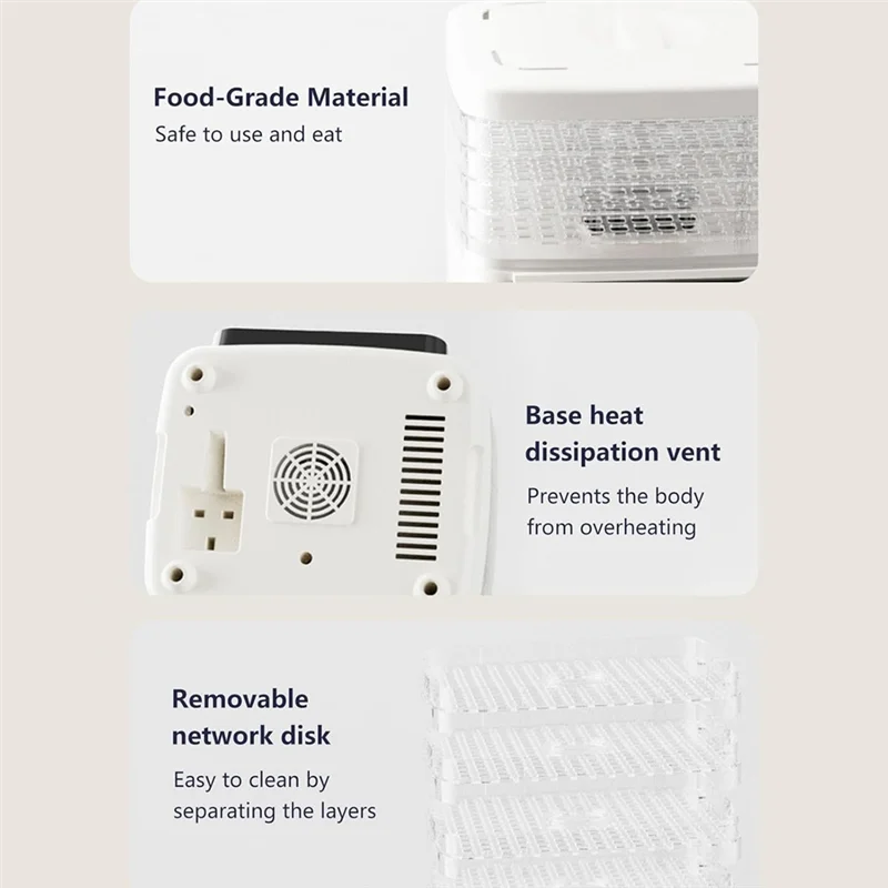 A98I-Adjustable Timer& Temperature 5-Tier Transparent Food Dehydrator For Fruits, Herbs, Jerky For Drying