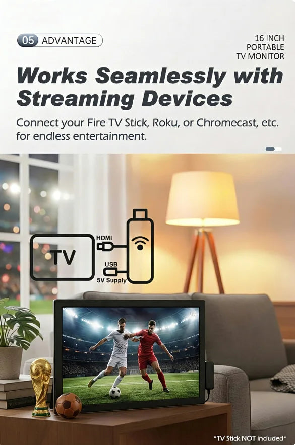 15.4" Portable Android Smart TV FHD LED LCD Digital Television with Built-in Battery DC 12V for Caravan Car Outdoor Camping