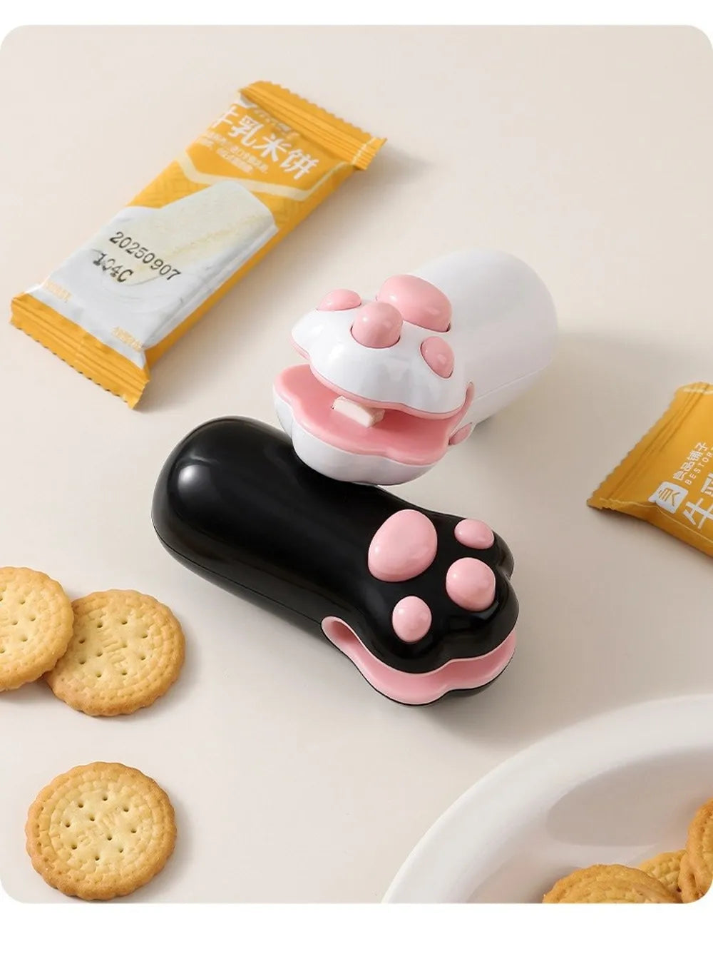 Mini Cat Paw Snack Bag Sealer Type-C Charging Built-in Cutter Food Bag Sealer Magnetic Back Heat Sealing Mini Sealing Machine